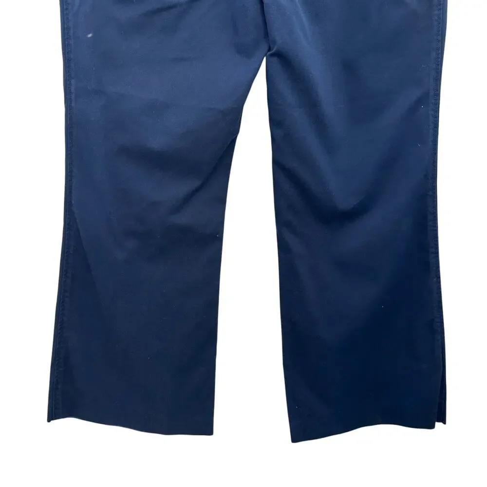 Tory Burch Maddie‎ Cropped Flare Trouser Pants Gold Button Navy Blue Size US 12